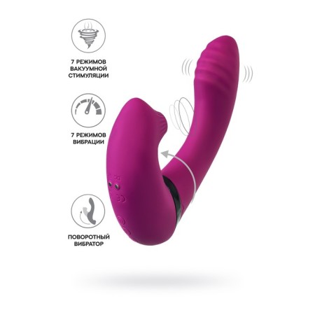 Turnoven vibrator with vacuum stimulation Jos Spinser, 23 cm, silicone, purple color
