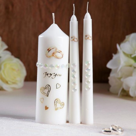 A set of wedding suppositories with beads "Wedding rings", white, handmade, mix-7