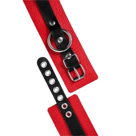 The shackles of Pecado BDSM, soft, with one strap with groves, genuine leather, red-black-6