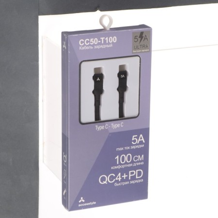 ACCESSTYLEL cable CC50-T100, Type-C-Type-C, 5 A, TPU, Fast charging, 1 m, black-1