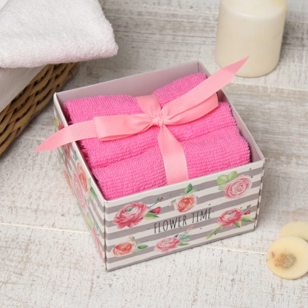 Set of terry towels "Flower Time" 30x30 cm - 3 pcs, cotton 340g/m2