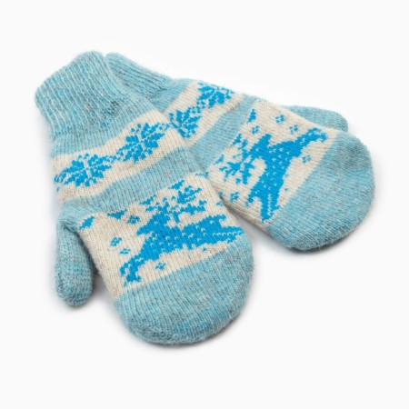 Women's woolen mittens “deer with a snowflake”, blue color, size 20-22