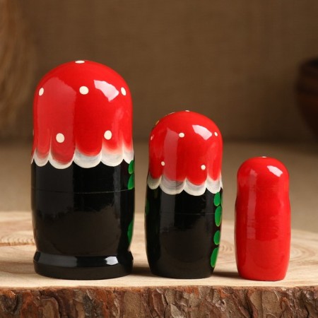 Matryoshka "Strawberry", red scarf, 3 puppet, 10-12 cm-5