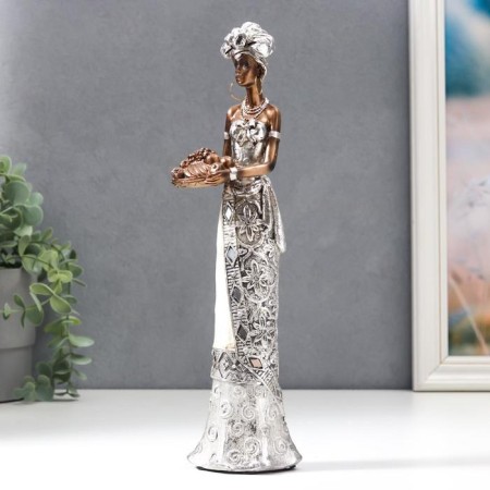 Polystone souvenir "African in silver. Tortard with a pearl with a fruit plate" 32x7x9.5 cm-1