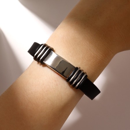 Bracelet Unisex "Style" rectangle with triple inserts, black color with silver, 23 cm-3