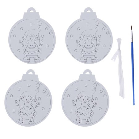 Christmas tree decoration for coloring "Elf" 4 pcs., Brush-1