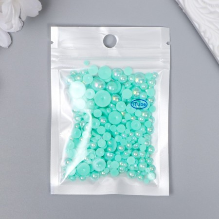 Decor for creativity plastic "Half of beads. Green mother of pearl" d = 3-10 mm, set 10 grams-2