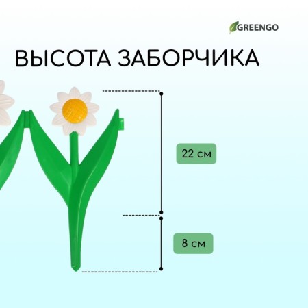 Decorative fence, 32.5 × 225 cm, 5 sections, plastic, white flower "Chamomile"-2