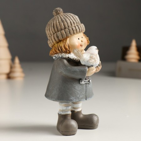 Polystone souvenir "Baby in a gray coat with a bird/flashlight" MIX 5x6x14 cm-2