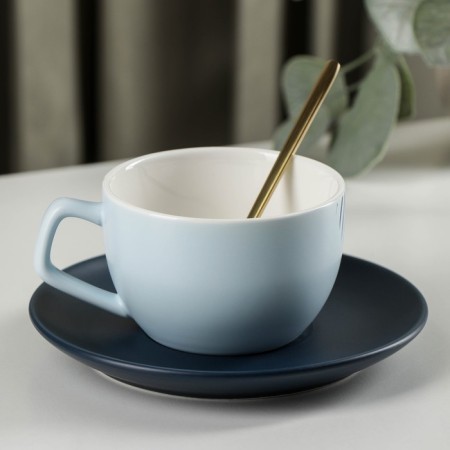 Tea couple ceramic with a spoon "Ariel", 2 items: a cup 250 ml, a saucer-2