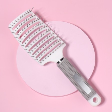 The comb is massage, with a magnet, rubberized handle, ventilated, 7.5 × 25.5 cm, beige/white color-1