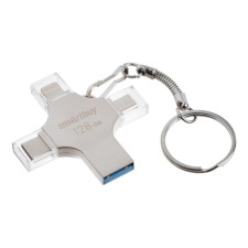 Flash drive Smartbuy MC15 Metal Quad, 4-In-1 OTG, 128 GB, USB3.0, Type-C, Microusb, Lightning