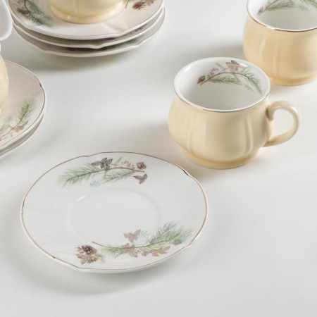 Ceramic tea service “Shishechki”, 12 items: a cup 200 ml, a saucer d = 14.5 cm, yellow color-1
