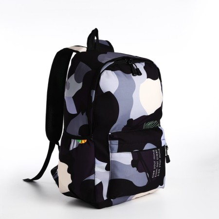Youth backpack from textiles, 3 pockets, black/gray color-2