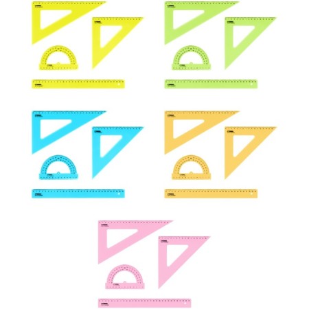 Set of drawing Istanm, 4 objects, size XL (line 30 cm, 2 triangles, transporter), transparent, neon colors, mix