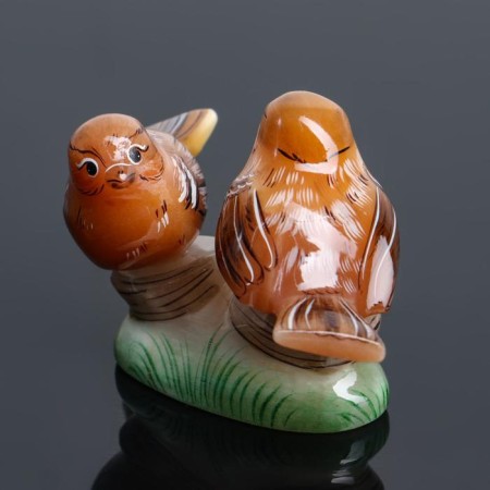 Souvenir sparrow-pair, 6x11 cm, selenite-2