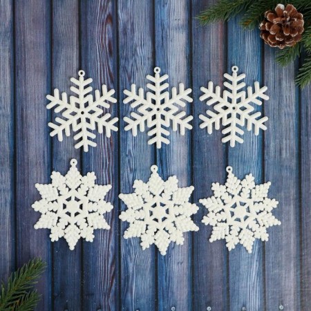 Christmas tree decoration "White Snowflake" (set 6 pcs) D-8 cm and 9 cm