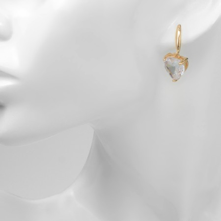 Earrings with rhinestones "Magic" hearts, white color in gold-3