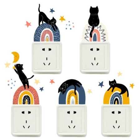 Sticker on the switch color "Black cats and rainbow" 30x30 cm