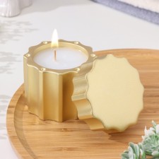 A candle in a candlelight made of gypsum with a lid with wide faces, 7.5x8.5 cm, gold