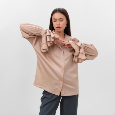 Women's silk blouse with mists mist, size 48, beige-5