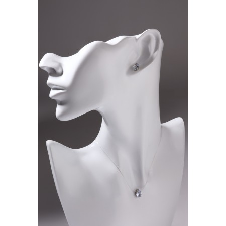 Set 2 objects: earrings, pendant “on the fishing line” Drip, white color in silver, 35cm-6
