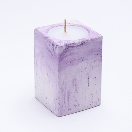 Candle "Square" in the candlestick of gypsum, 5x8cm, marble with purple strips-1