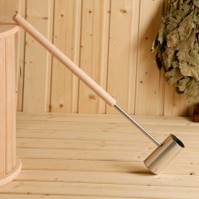 Banch for a bathhouse made of stainless steel, with a wooden handle