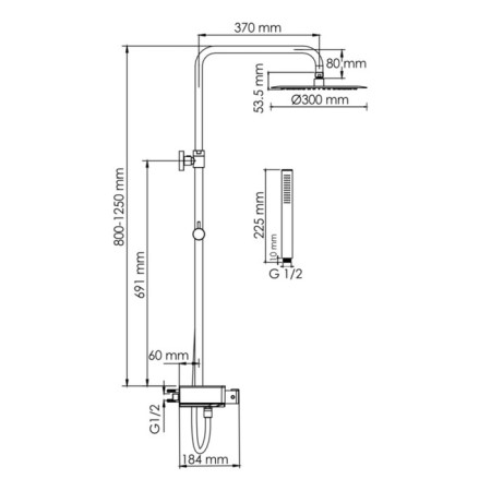 The shower system Wasserkraft A114.160.217.cb Thermo, tropical shower, thermostat, black/chrome 101151-5