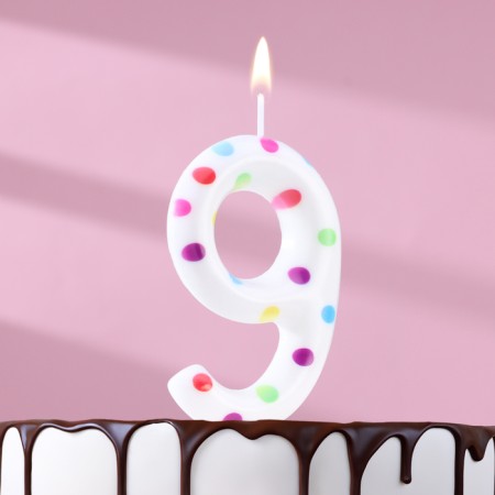 A candle in a cake for a birthday "Confetti", number "9", giant, 9 cm