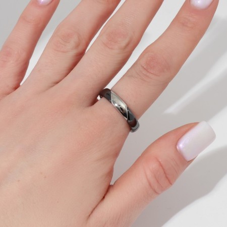 Ring ceramics "I love you", black color in silver, 16 size-1