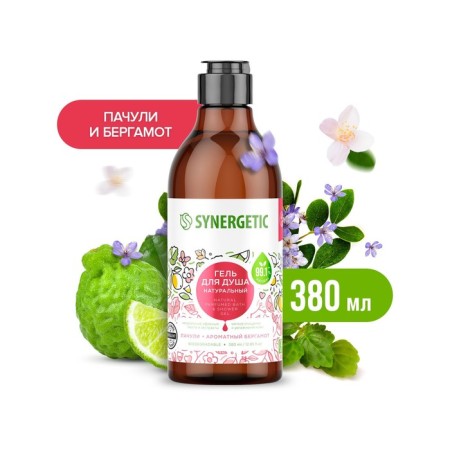 Synergetic shower gel, biodegradable, with the taste of patchouli and aromatic bergamot, 380 ml