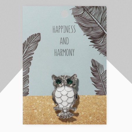 Owl brooch, green-white color in silver-3