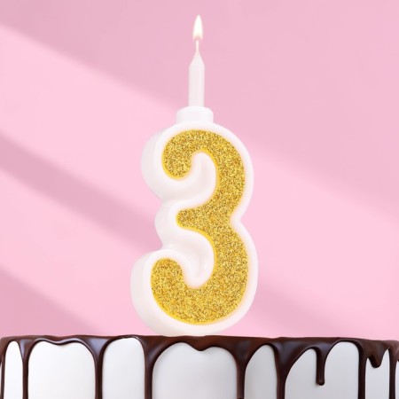 Candle for Cake "Super Blood", 10.4 cm, number "3", gold sparkle