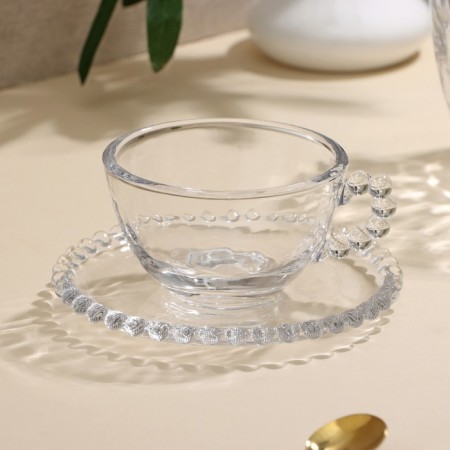 Tea pair of glass "Orbit", 2 items: a mug 240 ml, a saucer d = 14 cm