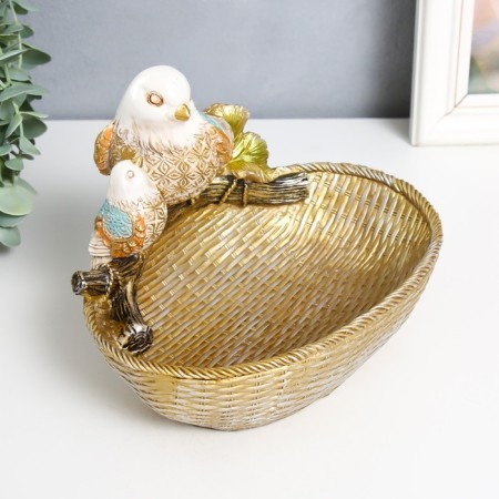 Souvenir Polystone stand "A bird with a chick on a basket" 20.5x20x16 cm-1