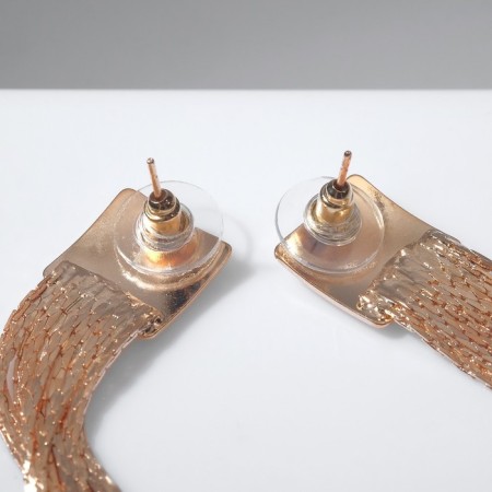 Hanging earrings "Hollywood" Square with threads, color pink gold, 8.7 cm-2