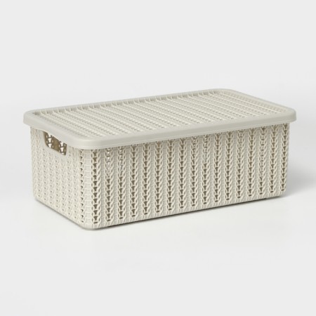 Storage basket with a “knitting” lid, 6 l, 35 × 20 × 13 cm, white color