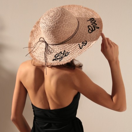 Women's hat "Life is good", size 54-56, light pink color-1