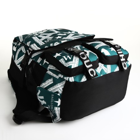 School backpack from textiles with lightning, external pocket, green color-4