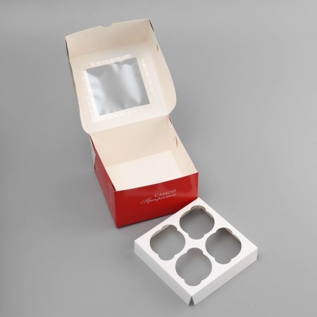 Box for 4 cupcake with a window, "the most beautiful", 16 x 16 x 10 cm, confectionery packaging-4