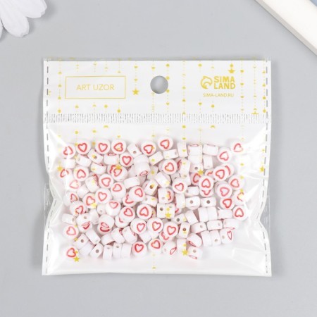 Beads for creativity plastic "Red Heart with a white middle" set 20 grams 0.7x0.7x0.4 cm 464563-4