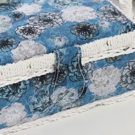 Casket for needlework "Black and white flowers on blue" 18x12x9.5 cm-1