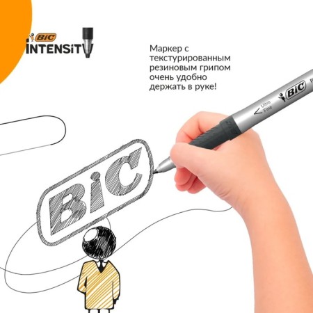 Permanent marker universal 0.8mm BIC MARKING ULTRA Fine, thin letter, rubber clip, black-4
