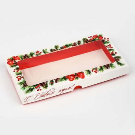 Box for chocolate "New Year's botanist", with a window, 9.4 x 1.7 x 18.4 cm, New Year-1