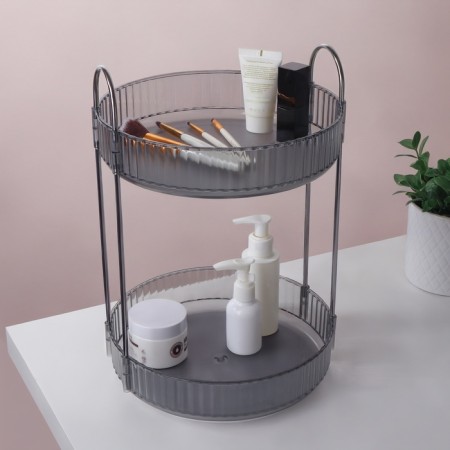 Organizer for storage, 2 sections, rotating, D - 23 × 33.5 cm, silver/translucent color/gray color-1
