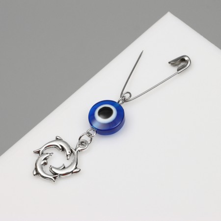 Pin-Galism-Summarian “Fulfillment of desires”, dolphins, 2.2cm, white-blue color in silver-6