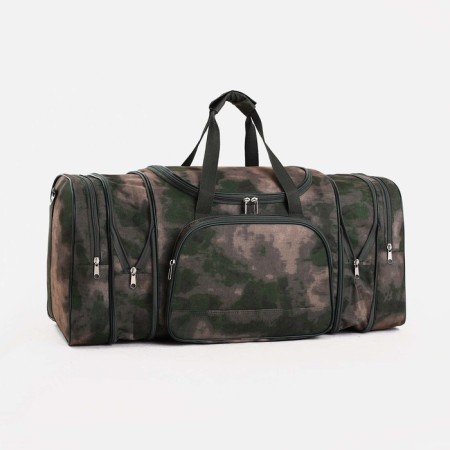 Road bag on a zipper, with an increase, 3 outer pockets, a long belt, camouflage color/green-2