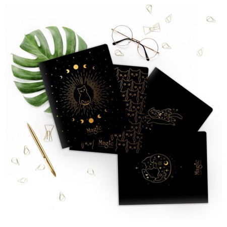 Notebook of 48 sheets in the Meshu Black Cat cage, cover coated cardboard, matte lamination, foil embossing, offset block, mix-8
