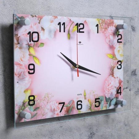 Watching clock, interior "pink flowers", silent, 25 x 35 cm, aa-1